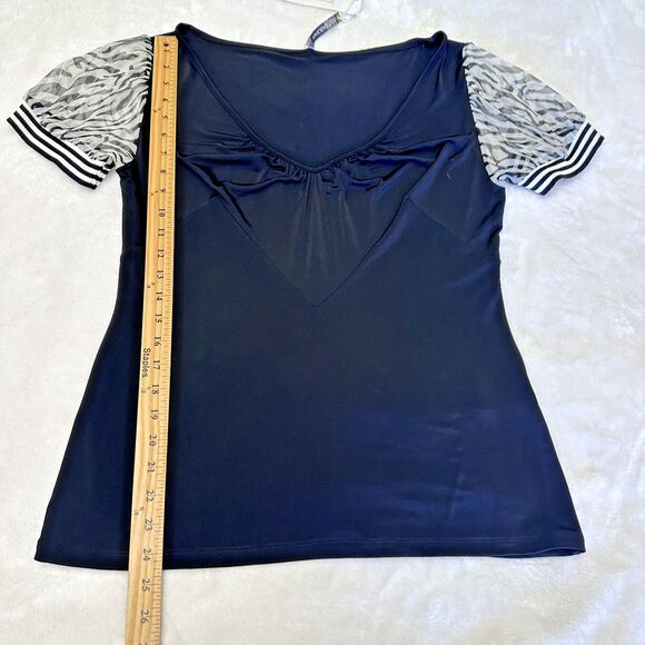 Pianurastudio Women's Black Chiffon Puff Sleeves V-Neck Blouse Top Sz 12/48 - Picture 10 of 12